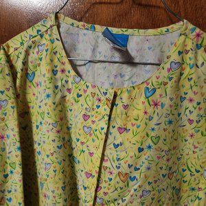 Women's Medium Scrub H.Q. Yellow Heart Print Long Sleeve Scrub Top